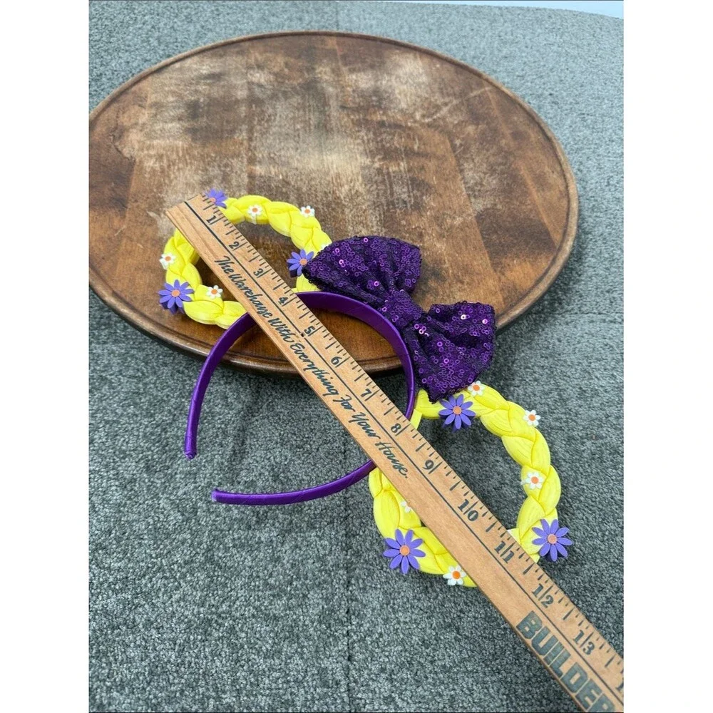 Tangled Rapunzel Purple Sequin Bow Headband Yellow Braided Floral Mouse Ears